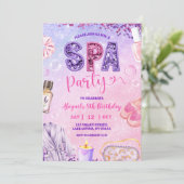 ピンクパープルのスパンコールSPAパーティー 誕生日 招待状 (スタンド正面)