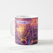ピンクパープルのドラゴンが城を守る日没 コーヒーマグカップ (正面左)