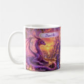 ピンクパープルのドラゴンが城を守る日没 コーヒーマグカップ (左)