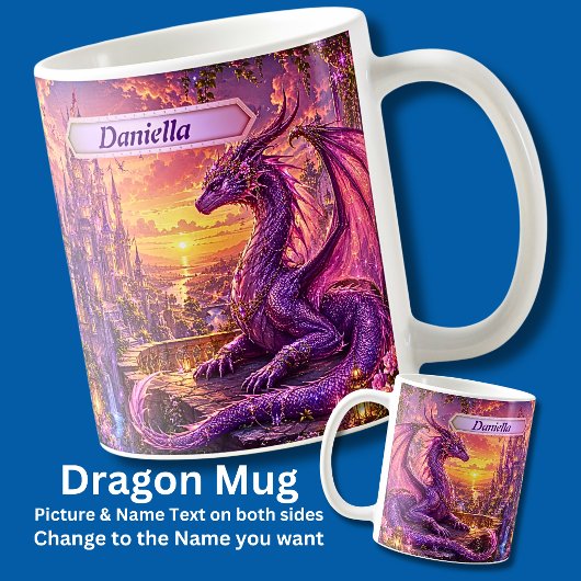 ピンクパープルのドラゴンが城を守る日没 コーヒーマグカップ