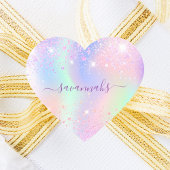 ピンクパープルのホログラフィックスパークルガール誕生日 ハートシール