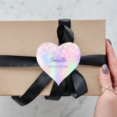 ピンクパープルのホログラフィックネームプレート 学校 ハートシール