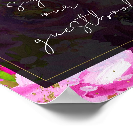 ピンクパープルのポップ鮮やかフローラゲストブックサイン ポスター (角)