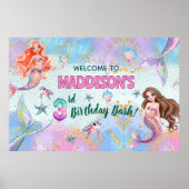 ピンクパープルのラメ入り人魚の3歳の誕生日ウェルカム ポスター (正面)