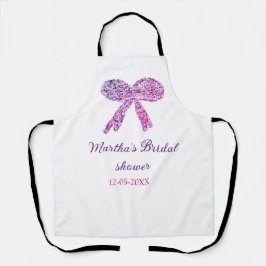 ピンクパープルのリボン輝きグリッター ブライダルシャワー名 エプロン