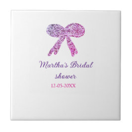 ピンクパープルのリボン輝きグリッター ブライダルシャワー名 タイル