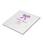 ピンクパープルのリボン輝きグリッター ブライダルシャワー名 タイル (側面)