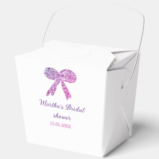 ピンクパープルのリボン輝きグリッター ブライダルシャワー名 フェイバーボックス (正面)