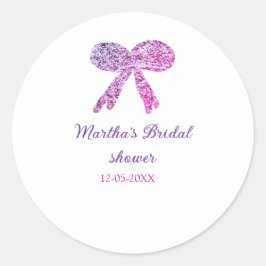 ピンクパープルのリボン輝きグリッター ブライダルシャワー名 ラウンドシール