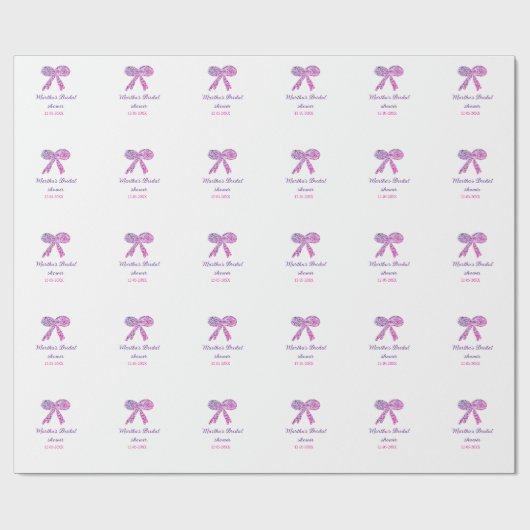 ピンクパープルのリボン輝きグリッター ブライダルシャワー名 ラッピングペーパー (フラット)