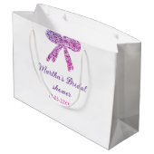 ピンクパープルのリボン輝きグリッター ブライダルシャワー名 ラージペーパーバッグ (裏面アングル)