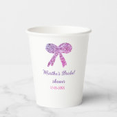 ピンクパープルのリボン輝きグリッター ブライダルシャワー名 紙コップ (裏面)