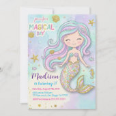 ピンクパープルの人魚姫誕生日 招待状 (正面)