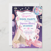 ピンクパープルの女子会プールパーティー誕生日 招待状 (正面)