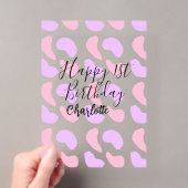 ピンクパープルの抽象的な形 おめでとう1歳の誕生日 アクリル招待状 (インサイチュ (ポータブル))