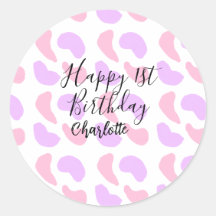 ピンクパープルの抽象的な形 おめでとう1歳の誕生日