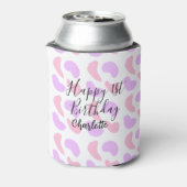 ピンクパープルの抽象的な形 おめでとう1歳の誕生日 缶クーラー (缶裏面)