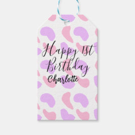 ピンクパープルの抽象的な形 お誕生日おめでとう1歳 ギフトタグ