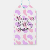 ピンクパープルの抽象的な形 お誕生日おめでとう1歳 ギフトタグ (裏面)