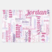 ピンクパープルの繰り返し名パーソナライズされた ラッピングペーパーシート (正面)