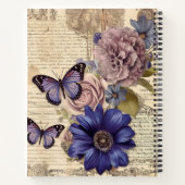 ピンクパープルの花と蝶 自由にデザイン ノートブック (裏面)