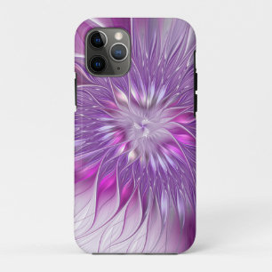 ピンクパープルの花の情熱抽象フラクタルアート iPhone 11 PROケース