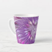 ピンクパープルの花情熱抽象フラクタルアート カフェラテマグ (左アングル)