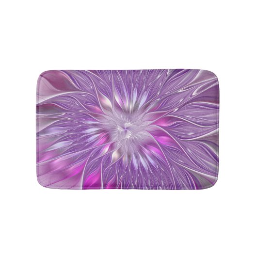 ピンクパープルの花情熱抽象フラクタルアート バスマット (正面)