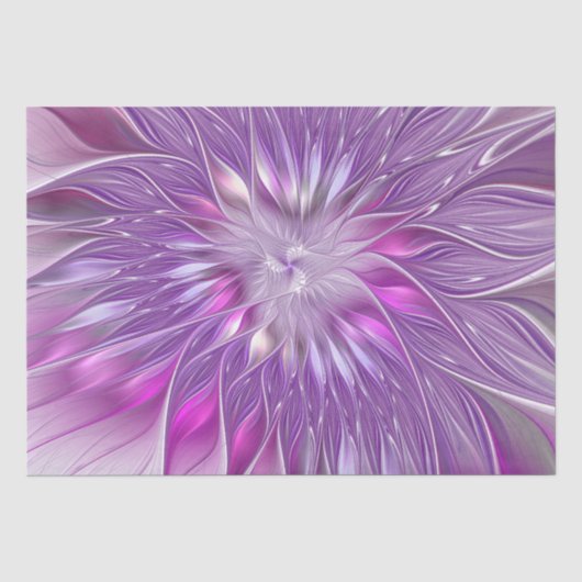 ピンクパープルの花情熱的な抽象フラクタルアート 薄葉紙 (正面)