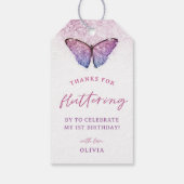 ピンクパープルの蝶　1歳の誕生日プレゼント ギフトタグ (裏面)