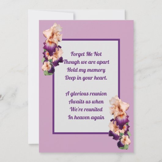 ピンクパープルアイリス記念写真記念カード 招待状 (裏面)