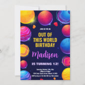 ピンクパープルアウタースペース誕生日招待状 招待状 (正面)