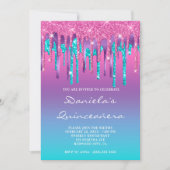 ピンクパープルアクアティール（緑がかった色）グラデーションドリップキンセアニラ 招待状 (正面)