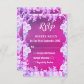 ピンクパープルアネモンフローラウェディングRSVPカード 招待状 (正面/裏面)