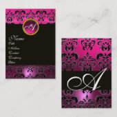ピンクパープルアメジストダマスクモノグラム、明るい赤紫色金ゴールド 名刺 (正面/裏面)