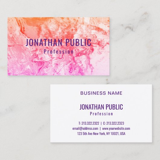 ピンクパープルイエローオレンジトレンディーモダン抽象芸術 名刺 (正面/裏面)