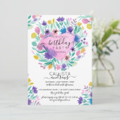 ピンクパープルイエローハート葉花誕生日 招待状 (スタンド正面)