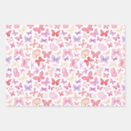 ピンクパープルイエローバタフライベビーシャワー誕生日 ラッピングペーパーシート (正面2)