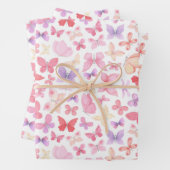 ピンクパープルイエローバタフライベビーシャワー誕生日 ラッピングペーパーシート (インサイチュ)