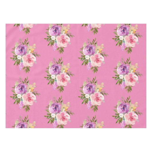 ピンクパープルイエローフローラ水彩テーブルクロス テーブルクロス (正面(横))