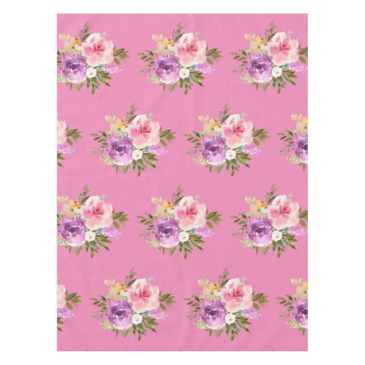 ピンクパープルイエローフローラ水彩テーブルクロス テーブルクロス (正面)