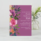 ピンクパープルイエローフローラ50誕生日 招待状 (スタンド正面)
