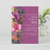ピンクパープルイエローフローラ80誕生日 招待状 (スタンド正面)