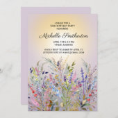 ピンクパープルイエローワイルドフラワーズ100誕生日 招待状 (正面/裏面)