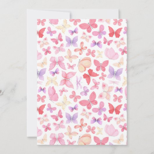 ピンクパープルイエロー蝶ありがとうノートカード (正面)