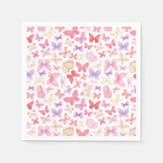 ピンクパープルイエロー蝶パーティー スタンダードカクテルナプキン (正面)