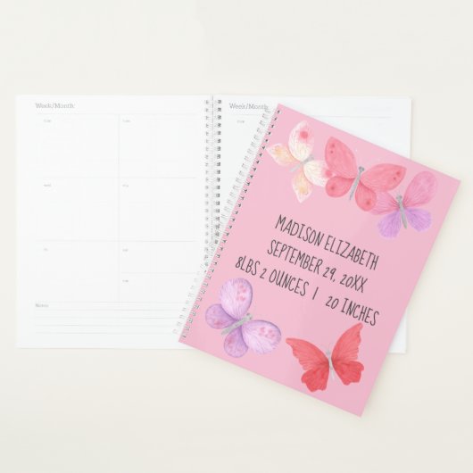 ピンクパープルイエロー蝶ベビー初年 プランナー手帳 (ディスプレー)