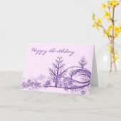 ピンクパープルウィンターシーンハッピーバースデーカード カード (黄色い花)