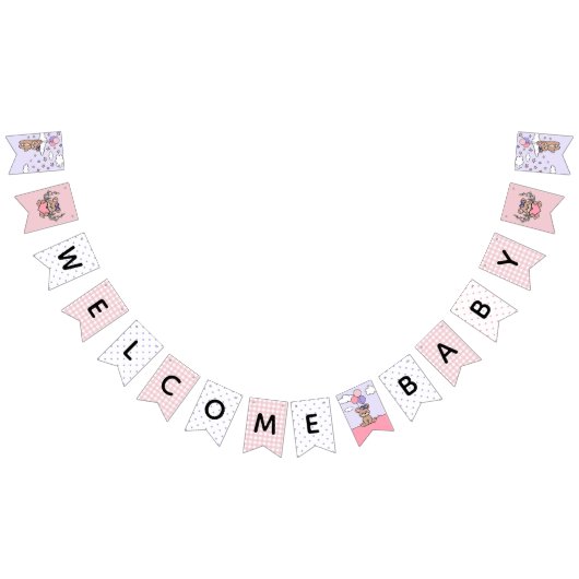 ピンクパープルウェルカムベビーガールベビーベビーシャワー バンティングフラッグ (全)
