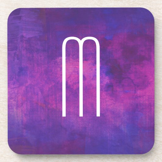 ピンクパープルウォトレカラー抽象芸術モノグラムイニシャル コースター (正面)